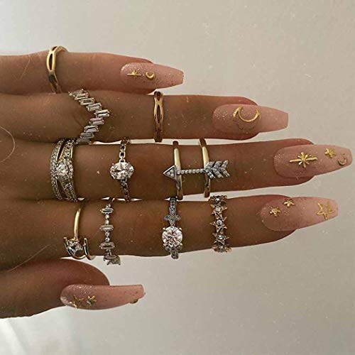 Conifor Boho Stackable Rings Women Crystal Kunckle Ring Stacking Rhinestone Joint Mid Finger Rings Set for Women and Girls (J-Gold(10Pcs))
