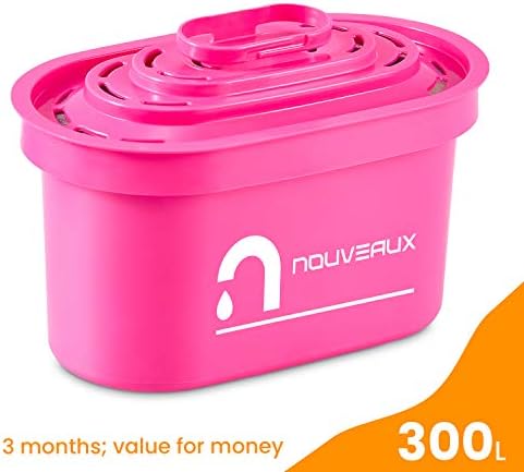 LIVEWATER NOUVEAUX Water Filter Cartridges (4 X 90 Days) .Removes Strong Taste of Chlorine and limescale. Nouveaux jugs only.Cerise