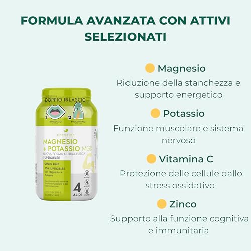 Magnesio E Potassio Mgk, 120 Gommose SupergeléE Gusto Lime - Con Magnesio, Potassio, Vitamina C E Zinco - Supporto Funzione Muscolare, Sistema Nervoso, Energia Ed Equilibrio Elettrolitico - 4
