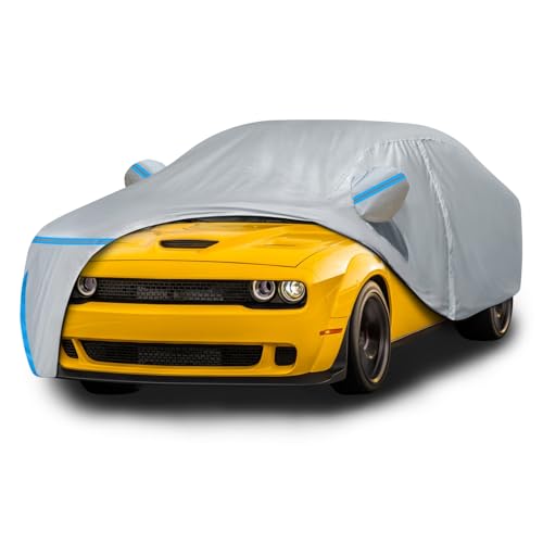 Waterproof Car Cover for 2008-2025 Dodge Challenger, Custom-fit All Weather Sun Rain UV Dust Snow Protection Outdoor Challenger Full Car Cover with Door Zipper and Cotton Lining-Gray