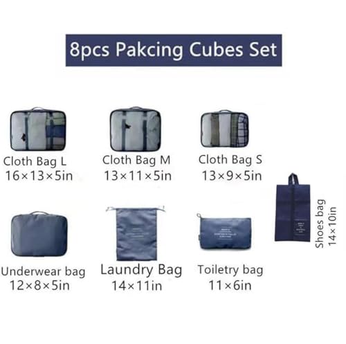 Image of QONETIC 7pcs Set Travel Organizer Packing Cubes Lightweight Travel Luggage Organizers with Laundry Bag or Toiletry Bag Laundry Organiser, Navy Blue