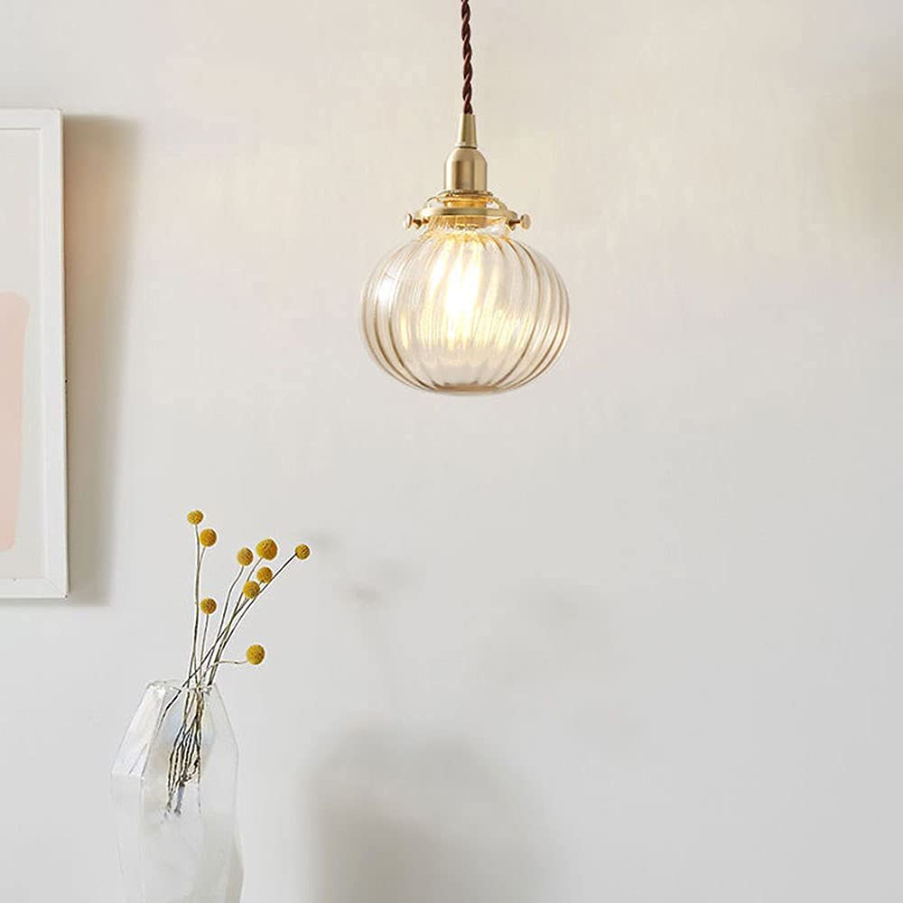 FZQSXAZU Vintage Pendant ht Fiting with Ribbed Globe Glass Shade Industrial Fitting Chandelier for Kitchen Dining Room Bedroom Restaurant