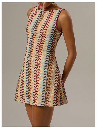 GORGLITTER Women's Color Block Crochet Boho Bodycon Mini Dress Summer Peasant Vacation Sleeveless Tank Sundresses 20252