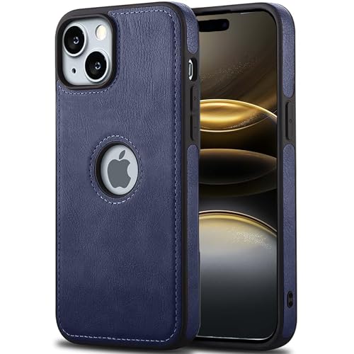 Image of Leather Case for Apple iPhone 14 Plus Premium Protective Stylish Slim Cover with Shockproof Raised Edges Blue