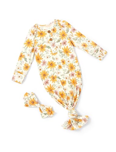 Image of PATPAT Baby Sleeper Gown with Bamboo Viscose for Newborn Girls Boys, Knotted Nightgown with Mittens for Infant Home Coming