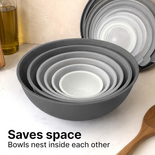 Image of Zulay Kitchen 12 Piece Plastic Nesting Mixing Bowls with Lids - Colorful Microwave & Freezer Safe Gray Ombre Set
