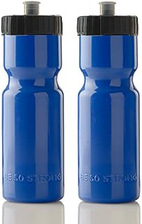 50 Strong Sports Squeeze Water Bottle 2 Pack 22 oz. BPA Free Easy Open Push/Pull Cap USA Made (Blue/Black)