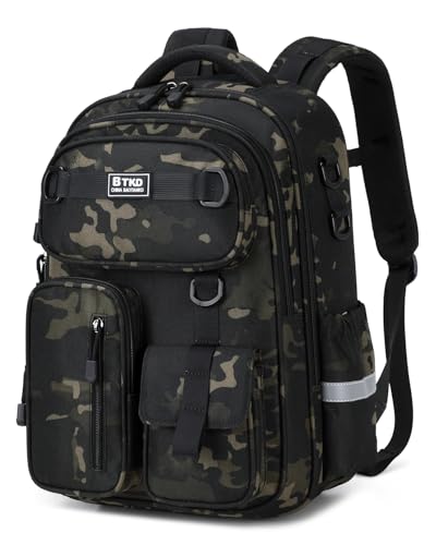 Amythe Schulrucksack Jungen 2-5. Klasse Ergonomischer Schulranzen Kinder Schultasche für Grundschule Wasserdicht Leicht Rucksack für Jungs 8-12 Jahre Camouflage-Schwarz