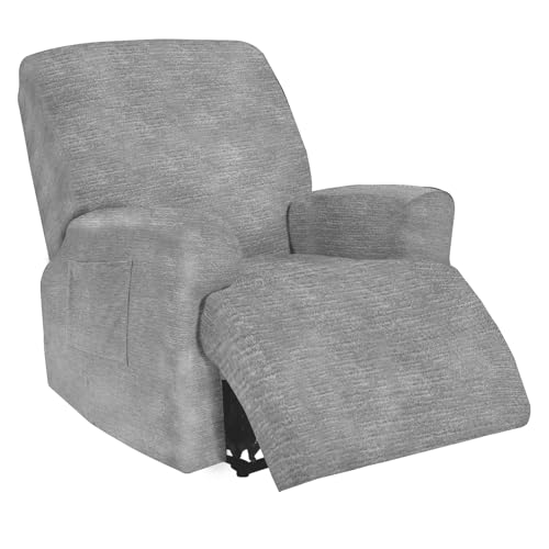 maycelon Recliner Covers, Stretch Reclining Chair Covers, Recliner Sofa Slipcovers Stripe Jacquard Recliner Couch Covers Furniture Protector Covers for Pet Kid Good Choice for All Seasons（Gray）