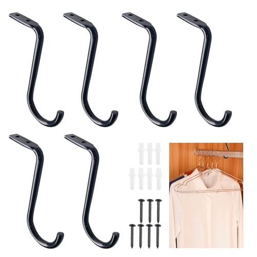 6 Pcs Closet Rod Center Support 1 Inch Heavy Duty Closet Rod Bracket with 14 Pcs Screws Metal Wall Mount Rod Clothes Storage Hanger Wall Mounted Closet Shelf Brackets for Shelf Closet Rod(Black)