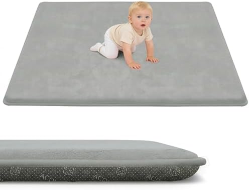ACOMOPACK Baby Spielmatte, 3cm dick großer rutschfester Kinderteppich,Memory-Schaumstoff samtweiche Krabbelmatte für Bauchlage (Hellgrau, 150 x 180 cm)