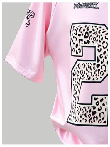 Image of RoseSeek Girl's Jersey Y2K Oversized Graphic Number Print Tops V Neck Short Sleeve T Shirt Hip Pop Tee Streetwear