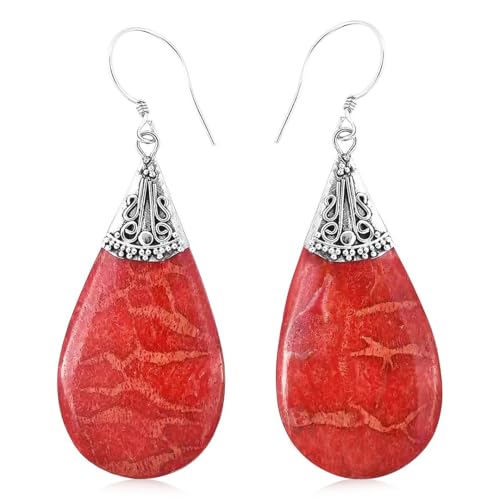 Red coral dangle earrings for soft natural