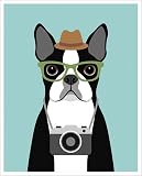 A 878D - Tourist Boston Terrier Dog with Camera UNFRAMED Wall Art Print by Lee ArtHaus