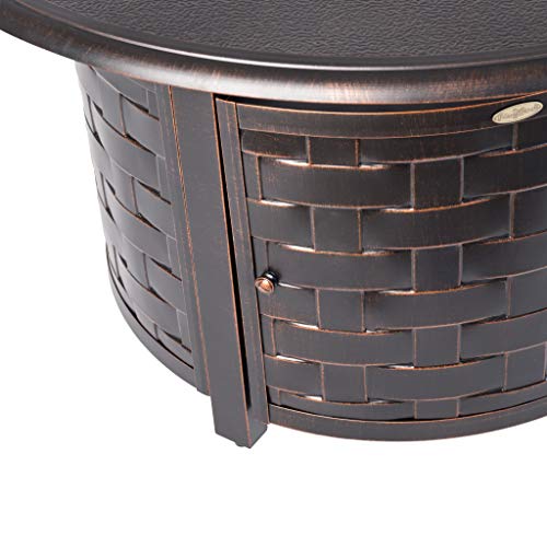 Fire Sense 62746 Armstrong Basketweave Aluminum Convertible Gas Fire Pit Table 55,000 Btu Outdoor Portable With Fire Bowl Lid, Nylon Weather Cover & Clear Fire Glass - Bronze Finish - Round - 42" #TOP4