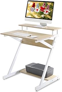FITUEYES Computer Desk with Monitor Riser Wood White and Oak Z-Shaped Writing Table Workstation for Home Office 70x60x84cm CD307003WW