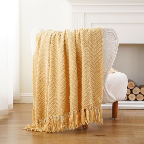 Image of BATTILO HOME Butter Yellow Throw Blanket for Couch, 50 inchx60 inch