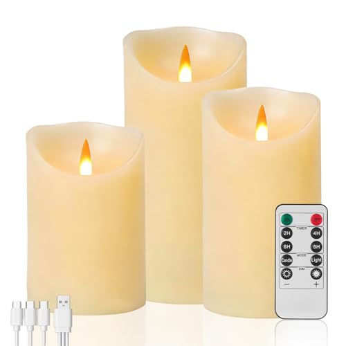 Image of Autbye Rechargeable Flameless Candle, Realistic 3D Flickering Warm Flame, LED Candle with Remote Control & Timer for Holiday, Wedding, Patio and Home Decoration