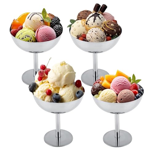 alouweekuky Lot de 4 Inox Coupe à Glace - 200ml Bol à Crème Glacée Coupelle Dessert en Acier Inoxydable Coupe à Crème de Yaourt Bols à Dessert Verre à...