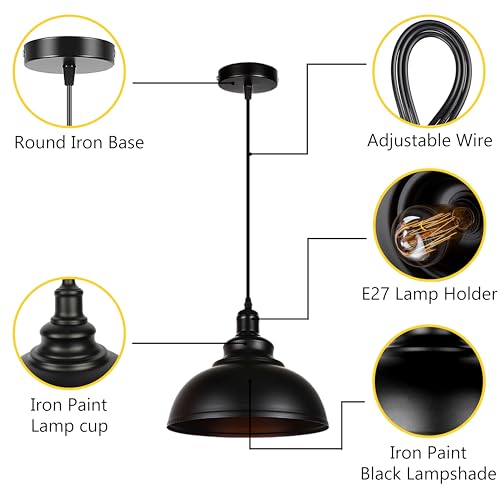 Lámpara de techo industrial negra y pantalla vintage de metal para iluminación de restaurantes 3