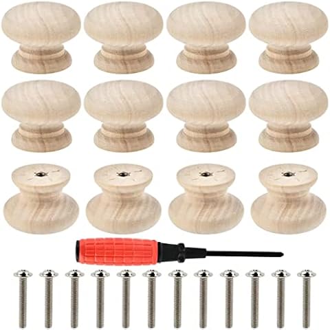 12PCS Natural Wooden Drawer Knobs with Screws Cover