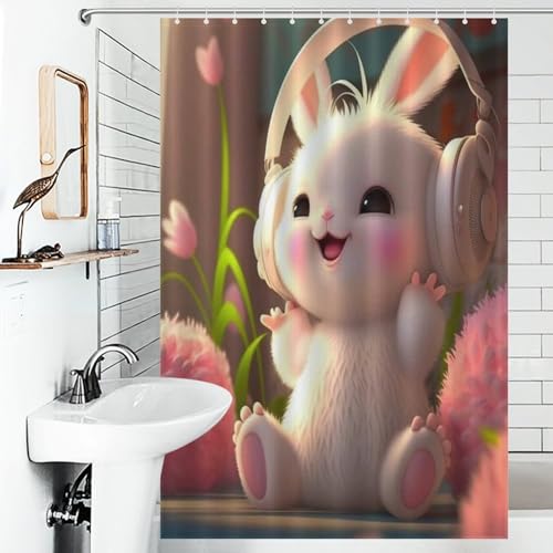 Rideau de douche séchage rapide et imperméable lavable en machine motif lapin - 6