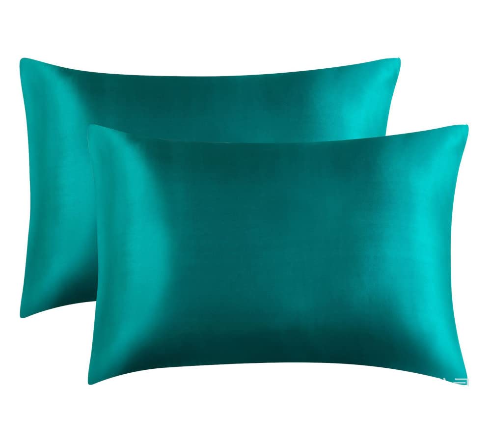 2 Pack Queen Satin Pillowcase,Super Soft Silk Pillow Case for Women And Men Beauty Sleep Luxury Multicolor Home Bedding Pillowcase With Envelope Closure,Peacock Blue,Queen