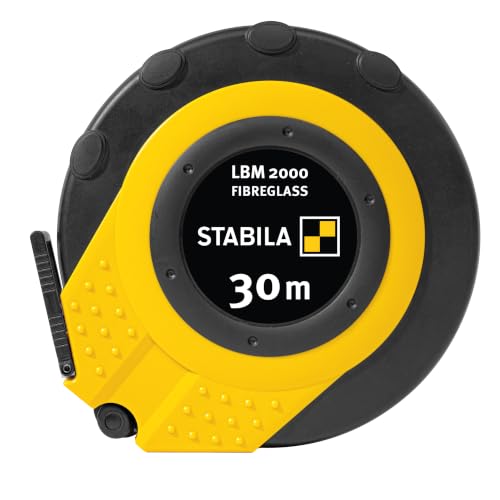 Stabila Kapselbandmaß LBM 2000 FIBREGLASS 30 m Glasfaser-Messband mit metrischer Skala und Knickschutz Universalhaken bruchsichere Kapsel MID-Genauigkeit LBM 2000 30 m Schwarz/Gelb