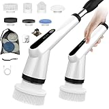 Brosse Nettoyage Electrique, 7 en 1 Brosse Rotative Nettoyage IPX7 Étanche, 2 Vitesses et Manche Réglable pour Salle de Bain, Cuisine, Voiture (Blanc)