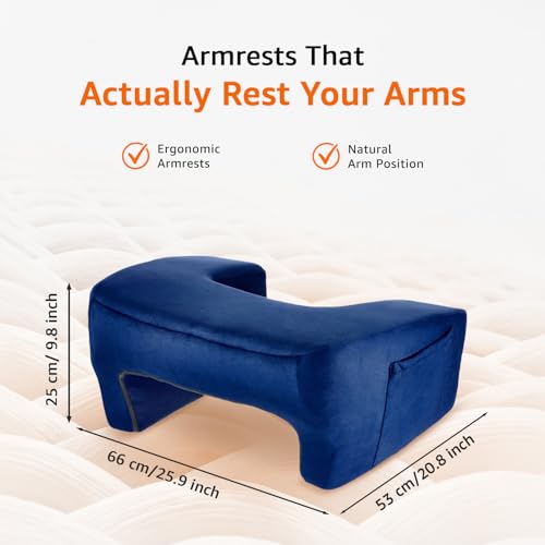 Image of amazon basics Gaming Lap Pillow | Lap Desk with Armrest Design | Side Pocket | Washable Velvet Cover | for Bed, Sofa & Floor | Blue