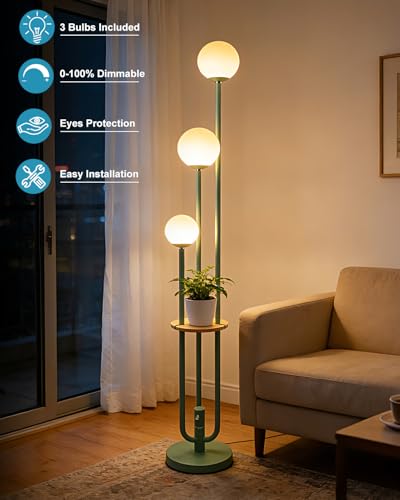 Image of Lightdot 63IN Floor Lamp with 3 Green U-Pole, Modern Floor Lamp with 3000K Warm White LED Bulbs Included, Candle Holder Style Modern Tall Lamp for Living Room /Wedding /Party /Sofa Beside /Corner Decor