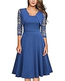 Miusol Women's Vintage Square Neck Floral Lace 2/3 Sleeve Cocktail Swing Dress
