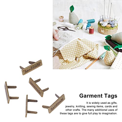 5pcs Hand Made Metal Tags, Alloy Hand Made Pendant Sewing Labels Hand-Made Craft Clothing Tags for DIY Antique Bronze Clothes Charms - Image 2