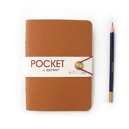 Artway Indigo Pocket Leather Travel Journal - A6 - Soft Leather-Bound Sketch Book with Pencil - Tan