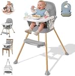 Chaise haute bébé, Chaises hautes pour bébés et tout-petits, Siège à manger portable avec plateau alimentaire réglable & repose-pieds, chaise d'alimentation pour bébé compacte, chaise haute pour les enfants 2 Bébés bib, 5-Point Harnais, facile à nettoyer