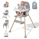 zebrater Baby High Chair, High Chairs for Babies and Toddlers, Portable Dining Seat with Adjustable Food Tray & Footrest, Compact Infant Feeding Chair, Toddler Dining High Chair with 2 Baby Bibs, 5-Point Harness, Easy to Cleann