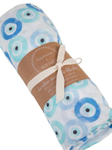 Evil Eye Swaddle Blanket Muslin chashm Nazr Bamboo Unisex Swaddle Wrap Bamboo Muslin Swaddle Blankets Persian Turkish Greek Receiving Blanket for Boys and Girls, 47 x 47 inches