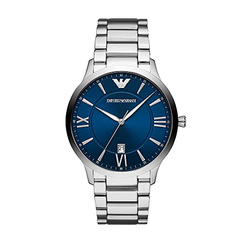 Montre à trois aiguilles Emporio Armani pour hommes, en acier inoxydable, taille de boîtier de 43 mm
