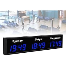 World Time Zones Clock, Wall Mounted Digital Multiple Time Zones Clock, 3/4 Cities World Time Clock, for Multinational Enterprises Hotels Office International Airports 3city Blue