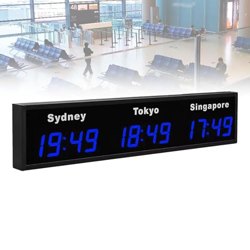 Orologio con fusi orari mondiali, orologio digitale da parete con più fusi orari, orologio con fuso orario mondiale per 3/4 città, per aziende multinazionali, aeroporti internazionali,3City-Blue