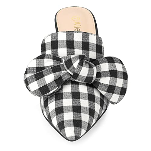 Allegra K Allegra K Women's Stripe Bow Pointy Toe Block Heel Slides Black White Mules 8 M US
