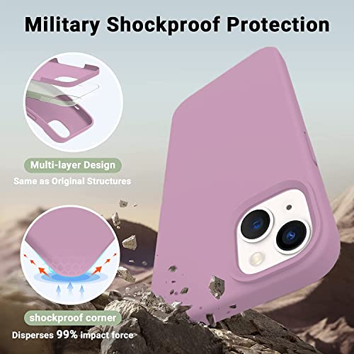 Image of DIZORO Compatible with iPhone 13 Case, Liquid Silicone Case, Full Body Protective Cover, Shockproof, Slim Phone Case, Anti-Scratch Soft Microfiber Lining, 6.1 inch - Lilac