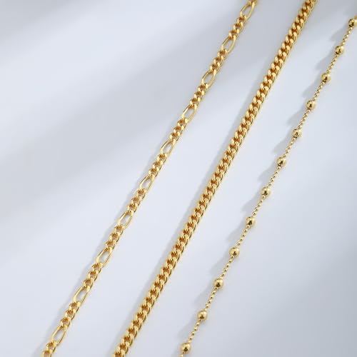 Image of Gold Anklets for Women Waterproof 14k Gold Plated Cuban Link Anklets Non Tarnish Rope Herringbone Ankle Chain Summer Beach Jewelry Gifts for Women