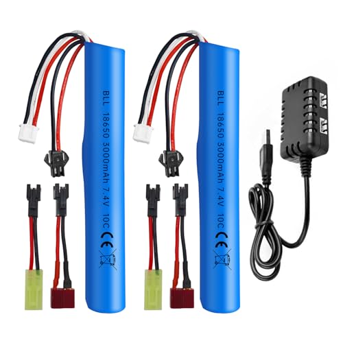 sea jump 2PCS 7.4V 10C 3000mAh with SM-2P Plug and 2in1 Charger Suitable for MP5K M4 M110 SRB1200 SRB400 SRB400 SUB Air Gun Gel Water Droplet Explosion Toy Gun Remote Control Toy Car Battery