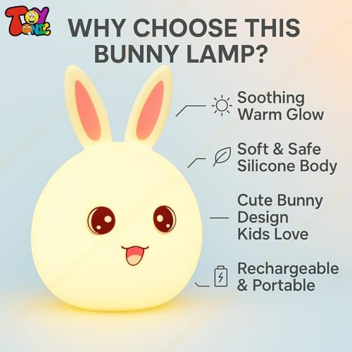 Image of TOYTONIC Silicone Rabbit Night Lamp - Cute LED Animal Light with Touch Sensor & 7-Color Changing, USB Rechargeable Bedside Lamp for Kids Bedroom, Baby Nursery Decor, Birthday & Diwali Gift
