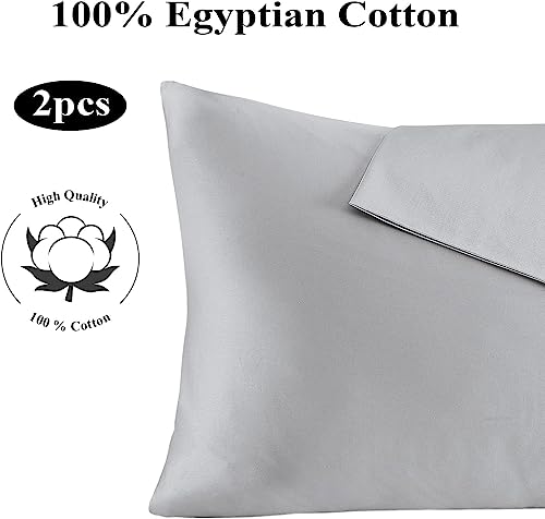 Image of 100% Egyptian Cotton Pillow Protectors Set of 2, 600 Thread Count King Size Bed Pillow Cases with Zipper, Sateen Weave Cooling Pillow Cover Quiet and Breathable Easy Care (2PCS, King, Gray)