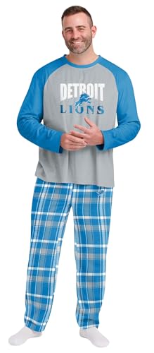 FOCO Detroit Lions Mens Pajama Shirt and Pants Lounge Set Size Medium 34-36 Multi