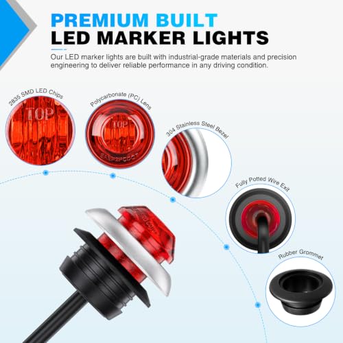 Image of Nilight 3 /4 inch Round Marker Lights 10PCS Red Side Bullet Clearance Light