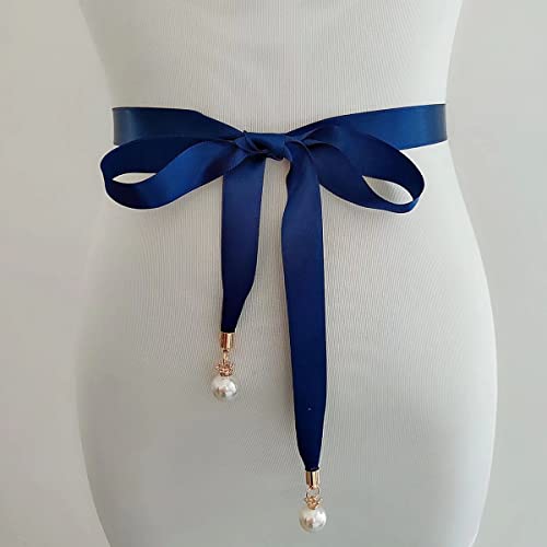 Bridal Sash Simple Classic Silk Ribbon Sashes with Pearls for Dress Formal Wedding2