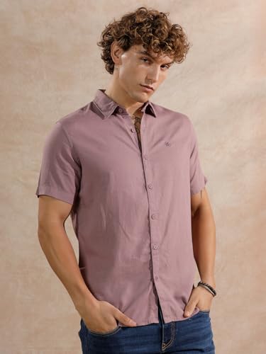Image of WROGN Men's Cotton Linen Blend Casual Shirt | Solid Minimal Design | Slim Fit